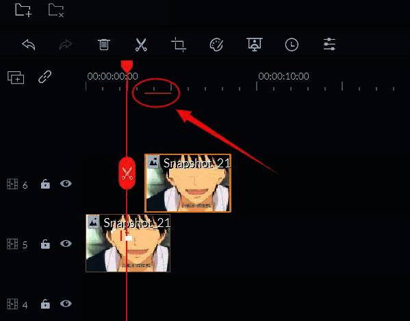 时间轴上出现红色参考线提示重叠区域