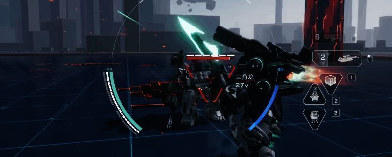 赤霄机甲在激烈战斗中的动态画面，挥舞重型斩斧，火花四溅，场面震撼