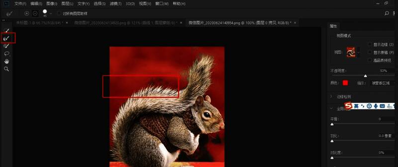 使用调整边缘画笔工具处理毛发细节的界面截图