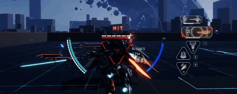 飞景机甲双持光刃展开突袭,机身泛着蓝光在夜幕中若隐若现