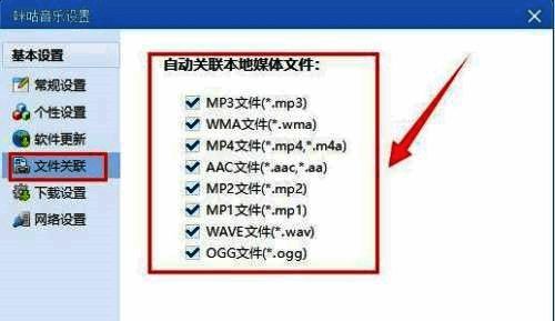 文件关联设置界面,可勾选多种媒体格式