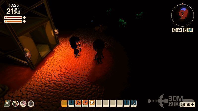 矿井内环境昏暗，NPC提供的光源清晰可见