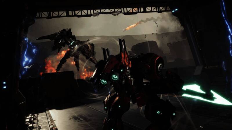 《解限机》多人在线对战场景,多名玩家组队进行机甲混战