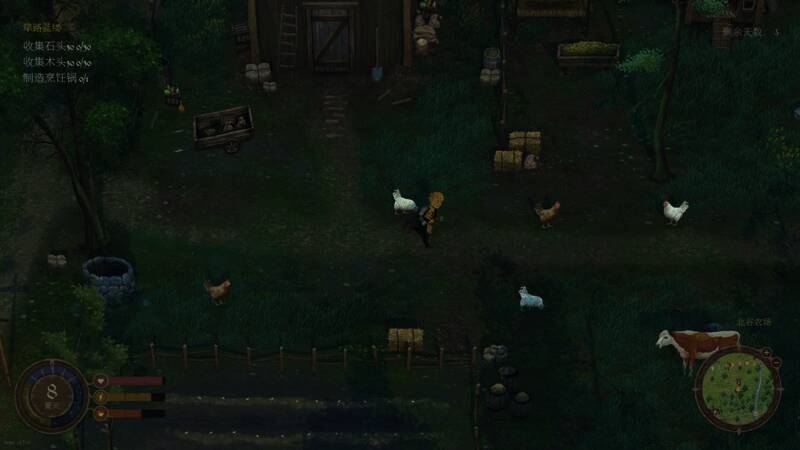 游戏中玩家正在一片广袤田野上建造房屋，远处可见山脉与森林交错