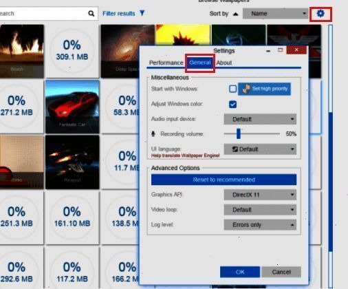 设置页面中的General选项卡,包含多个基础设置选项