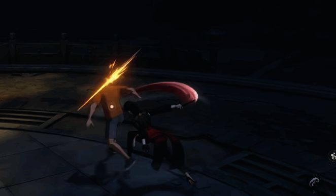 凌九发动技能将敌人困于半圆形结界中，周围气流翻涌，剑气四射