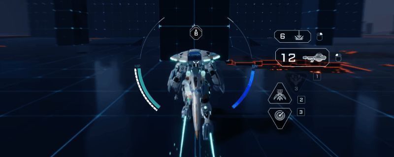 白虹机甲在战场上展开超距炮击的动态画面，背景为未来都市战场