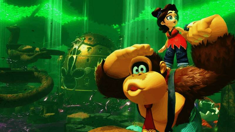 《咚奇刚:蕉力全开》游戏场景展示,大金刚与宝琳在地下世界探险