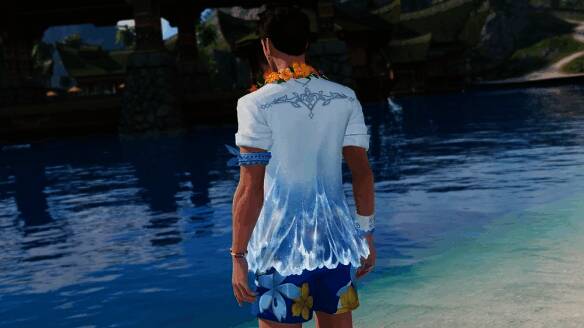 晨夕・玉漫漫上装展示,渐变水蓝纹理与明黄花叶图案交相辉映