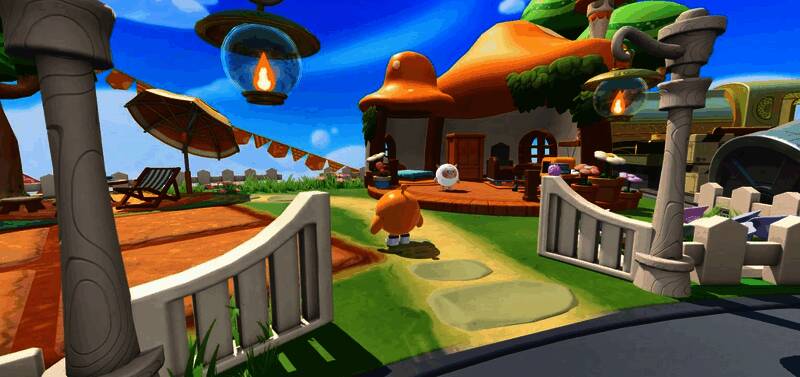 蛋仔岛联动区域全景图，DongDong与蛋仔们在海边嬉戏