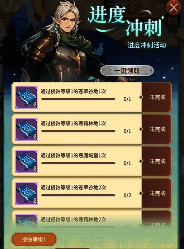 进度冲刺活动界面，显示侵蚀等级与对应奖励