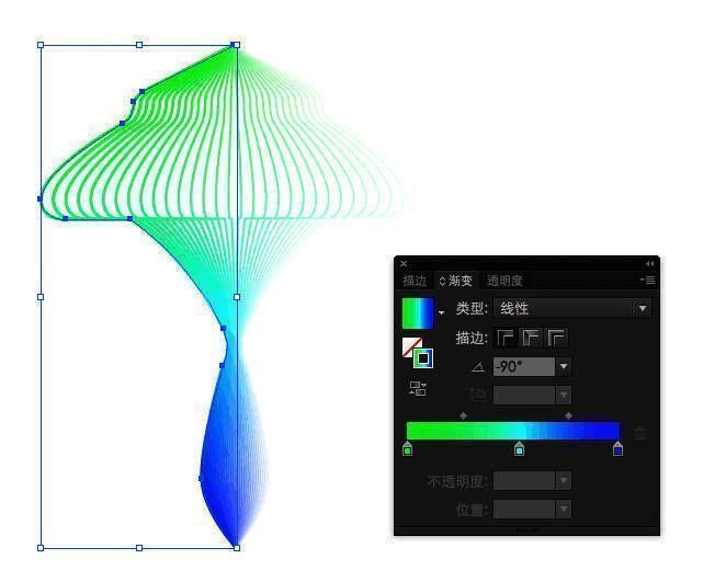 渐变面板设置界面,展示从绿到青到蓝的渐变色谱
