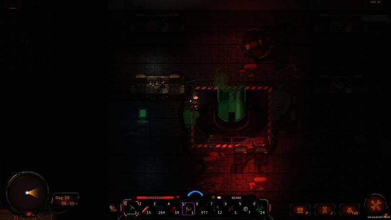 游戏中玩家角色在地底世界探索，背景是庞大的地下洞穴与设施