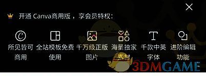 Canva可画商用版特权展示页面,列出主要会员权益