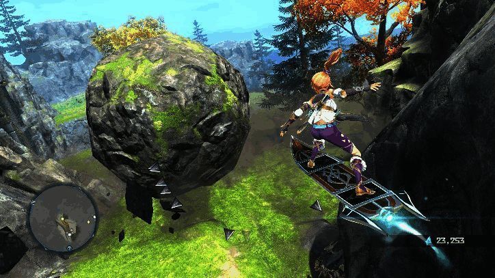 新加入的玛那滑行竞速模式,角色高速穿梭于空中轨道