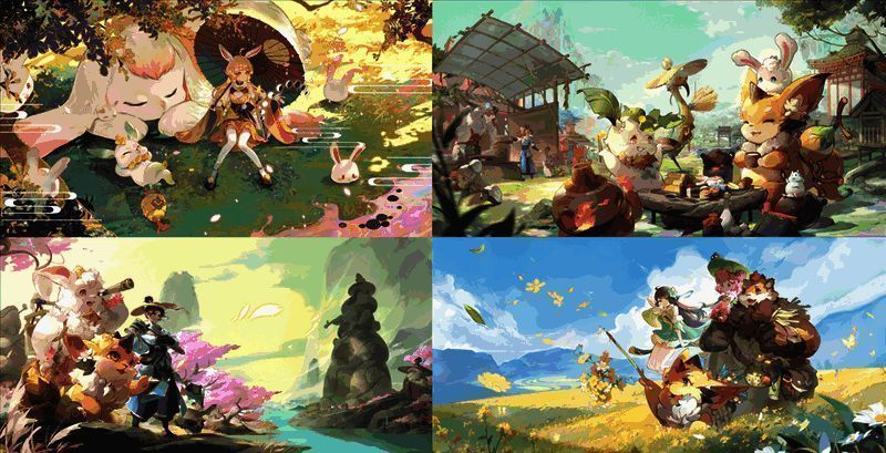 妖灵角色设定图,展示国风与二次元融合的美术风格