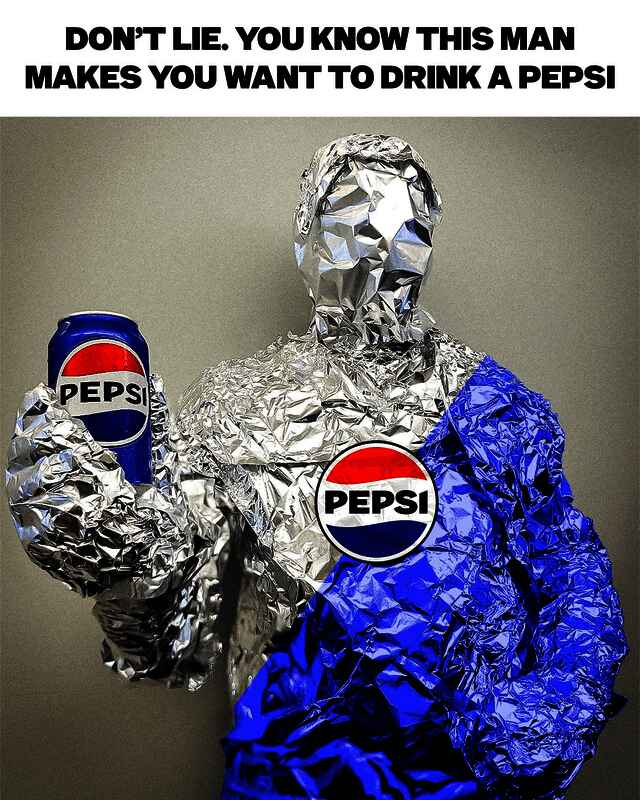 百事官方发布的锡纸版百事侠形象,复古风格十足