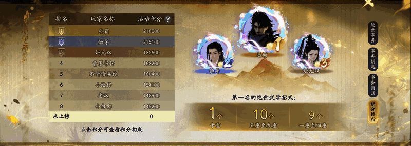 华山之巅服务器排名榜截图,榜单前几名显示玩家名称与战力