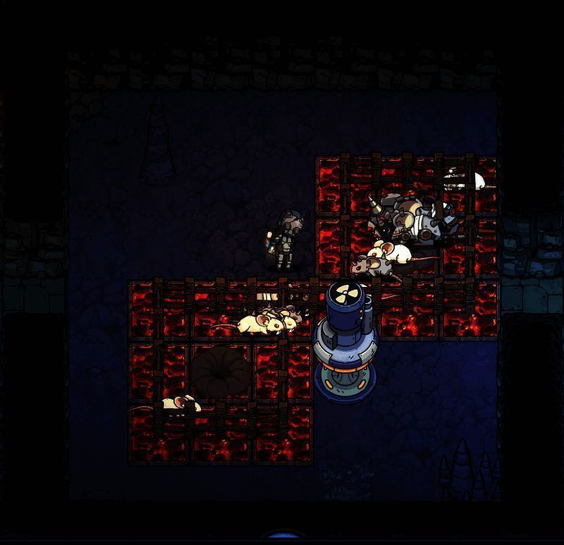 《地心归途》刷怪装置示意图，展示栏杆与火地板的布局方式