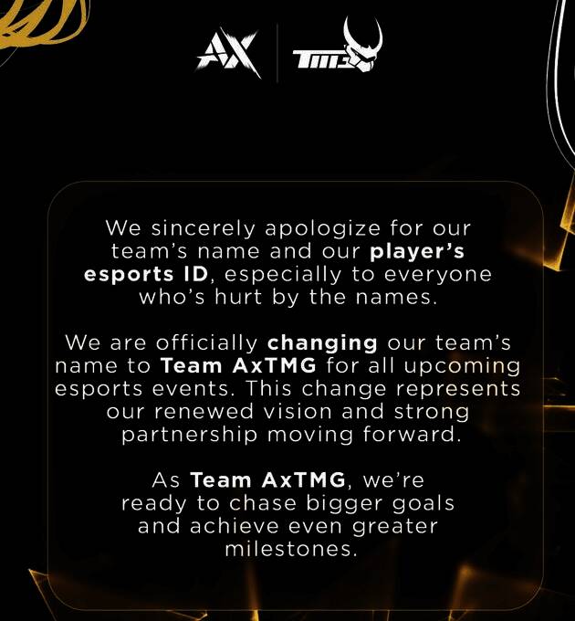 战队原名“雅利安”引发争议，现已正式更名为“AxTMG”