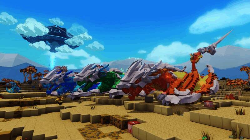 玩家在《方块方舟》中建造的大型像素风格建筑，结构复杂且细节丰富