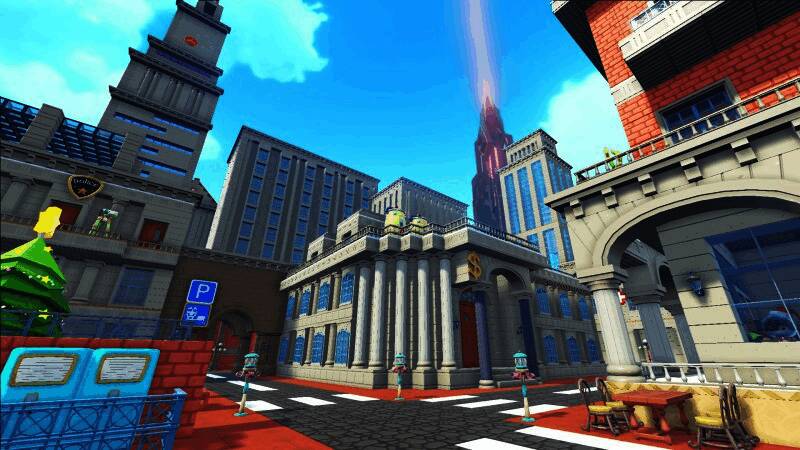 多人在线协作场景，玩家在《方块方舟》中共同建造基地，合作对抗敌人