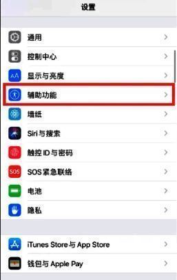 手机设置界面展示,屏幕显示辅助功能选项被选中