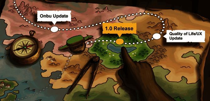 玩家在巨兽背上建设村落的俯视视角画面,展现丰富的地形与建筑布局