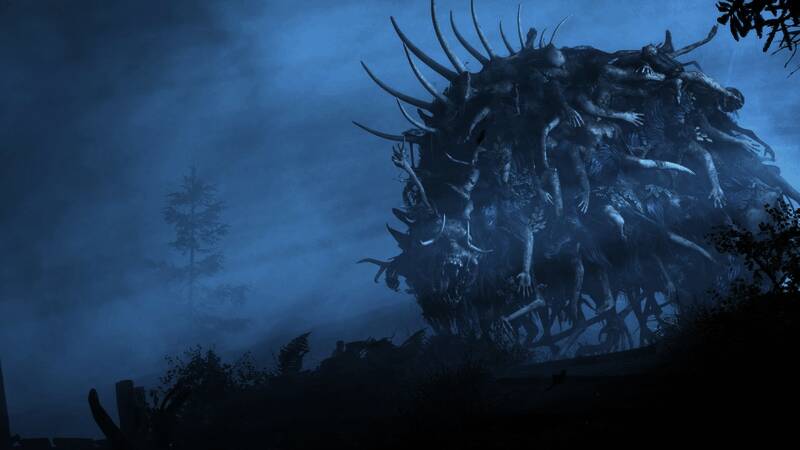 主角站在迷雾笼罩的岛屿边缘，背景阴暗神秘