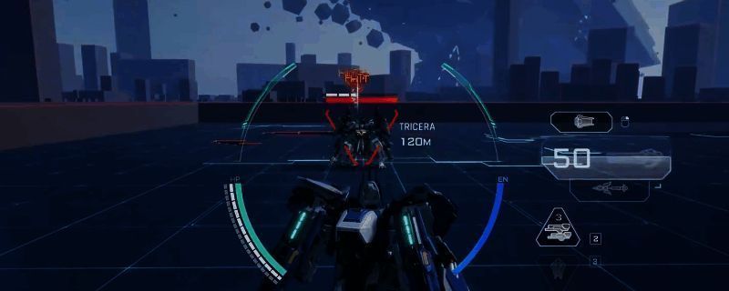 龙渊机甲在战场上发射能量机炮的瞬间,十连发电浆划破空气,视觉特效炫酷