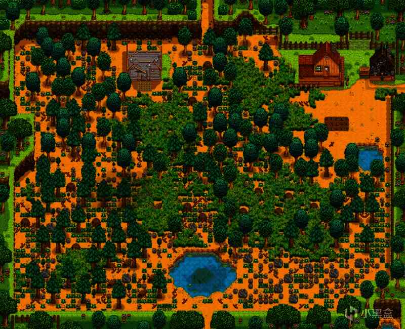 农场地图初始状态,杂草丛生,部分区域被遮挡