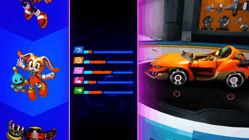 赛车改装界面展示，多种零件与涂装选项清晰排列，供玩家自由搭配