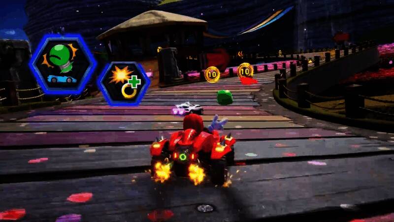 多人对战画面展示，多辆赛车在赛道上激烈竞速，特效绚丽