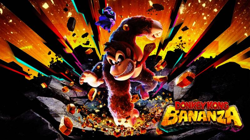 《咚奇刚:蕉力全开》游戏实机画面,角色在丛林中跳跃躲避障碍