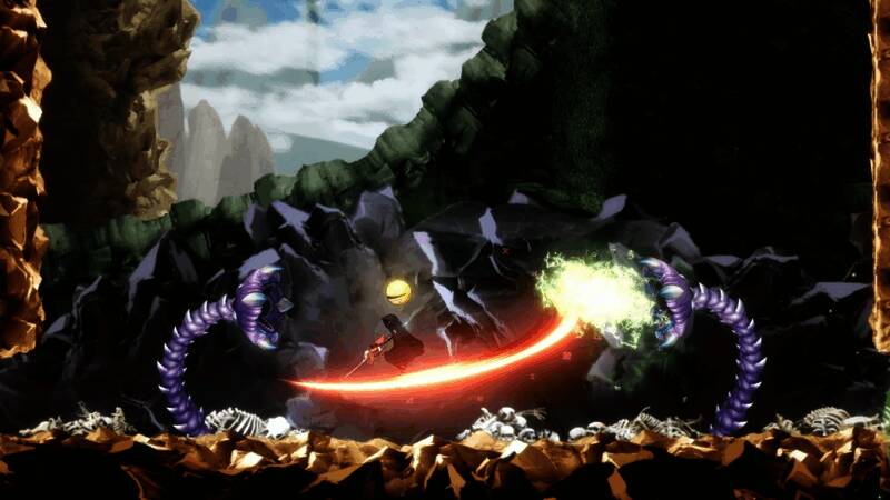 《暗斗迷宫》战斗场景截图,剑士形态与迷你PUCK形态切换展示,环境充满科技遗迹