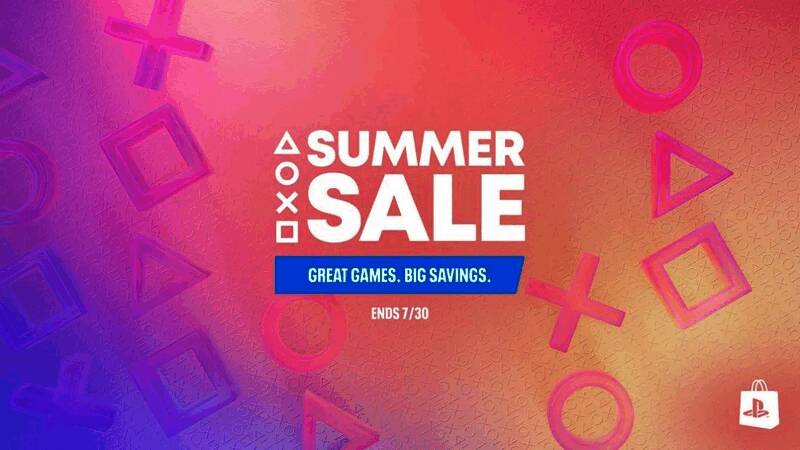 PlayStation商店夏日促销活动主视觉图,背景为缤纷夏日风格,展示多款热门游戏封面