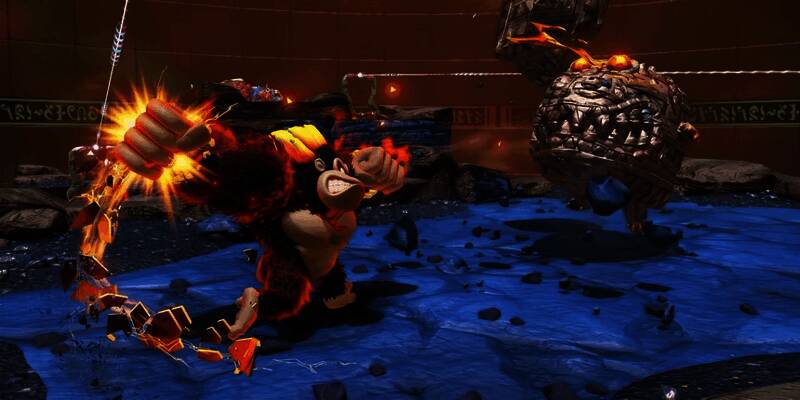 咚奇刚在丛林中跳跃,地面因体素技术呈现破碎动态效果