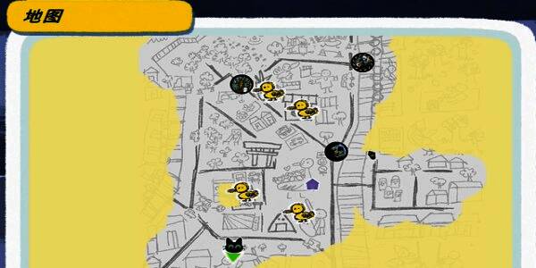 地图上标注出任务起始点,红圈显示商店位置,周围环境为城市街道