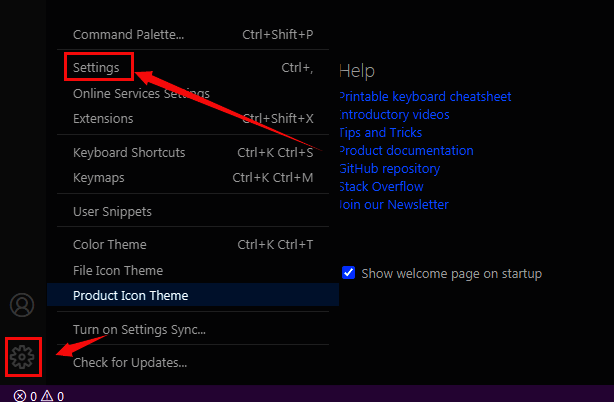 VSCode设置页面中Task功能模块的位置展示