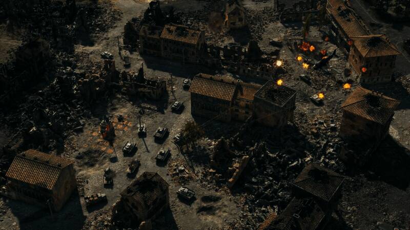 德军装甲部队在森林边缘列阵待发,树木掩映下坦克炮管指向远方