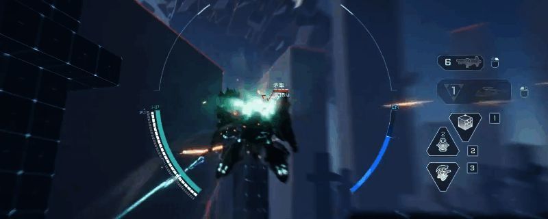 《解限机》中赤霄机甲在战斗场景中的特写画面，机体全身覆盖重型装甲，手持能量巨刃与敌方机甲激烈对撞，火花四溅