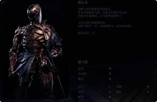 执行者角色属性面板截图,灵巧与感应两项数值达到S级,其余属性均衡分布