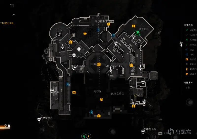 潮汐监狱室内复活点分布图,红点密集标注在走廊与房间内