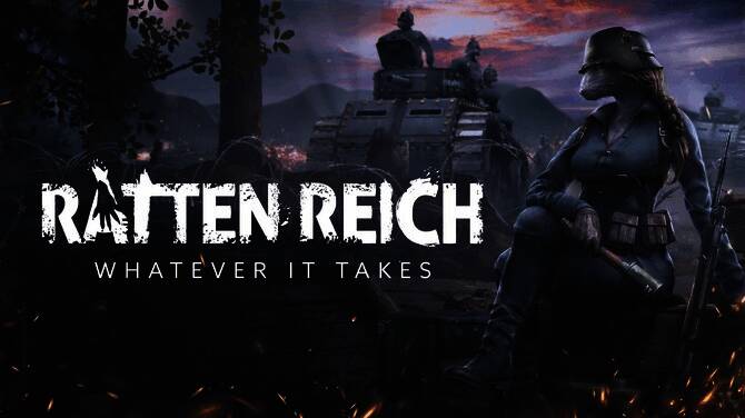 《大鼠帝国》游戏主视觉图,展示蒸汽朋克风格的老鼠军队驾驶机械战车在废土城市中行进,背景充满齿轮与烟雾