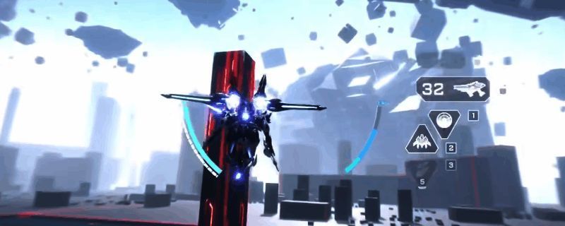 矛隼机甲在空中展开翅膀进行高速飞行的战斗姿态,机身流线型设计充满科技感