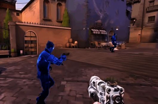 实战连招演示截图，夜露从隐身状态现身，手中利刃已刺向被闪光致盲的敌人，战斗特效炸裂