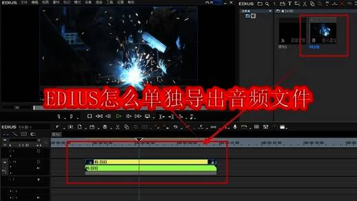 EDIUS软件界面展示，视频素材已导入并准备进行音频导出操作