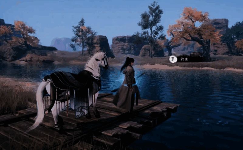 游戏内书画商人NPC立绘,身穿文人长衫,手持卷轴,背景为繁华街市,身旁摆放多幅待售字画