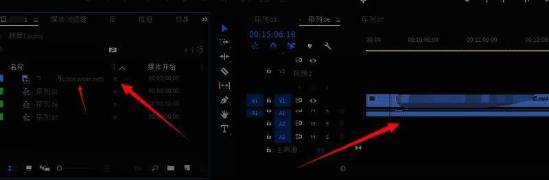 视频素材被拖动到时间轴轨道上的操作界面，显示视频和音频同步存在