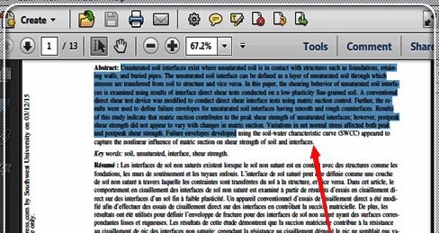 PDF文档中部分文字被高亮选中,鼠标光标位于选区边缘,准备执行复制操作